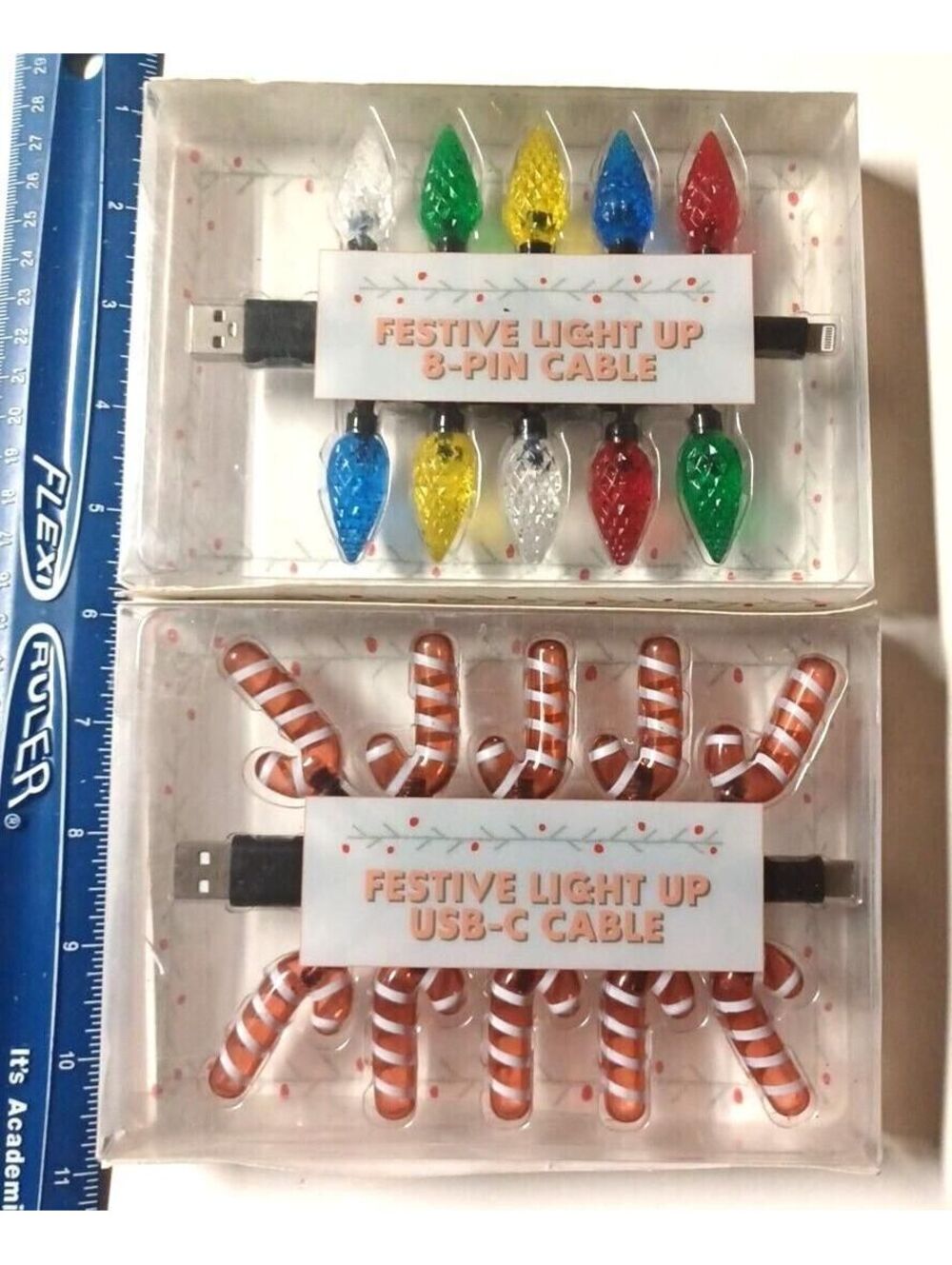 Target Bullseye Vivitar Festive Light up 8-Pin USB-C Charging Cable Lot of 2 New